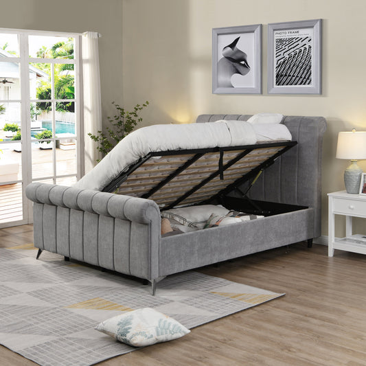 carlow double grey upholstered ottoman storage bed