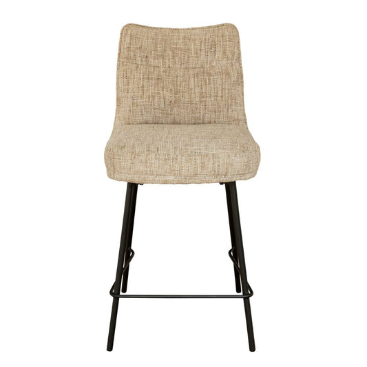Beige bar stool with black metal legs on a white background