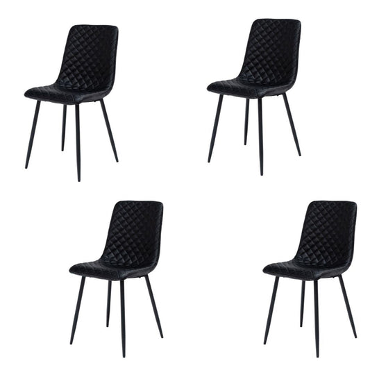Four black quilted chairs on a white background
