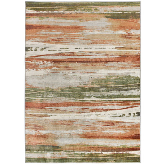 green and orange striped rug