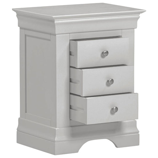 Bordeaux Pebble Grey 3 Drawer Bedside Drawers Open