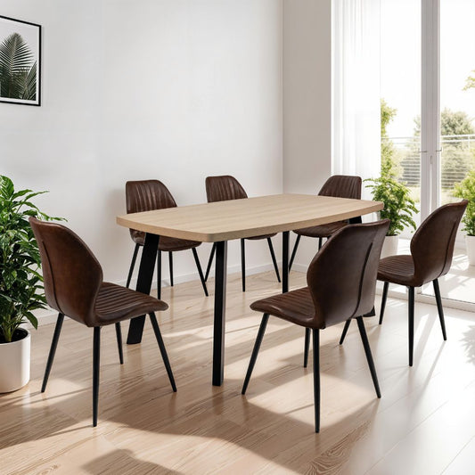 Delta 1.6m Oak Dining Table + 6 Fontini Tan Chairs