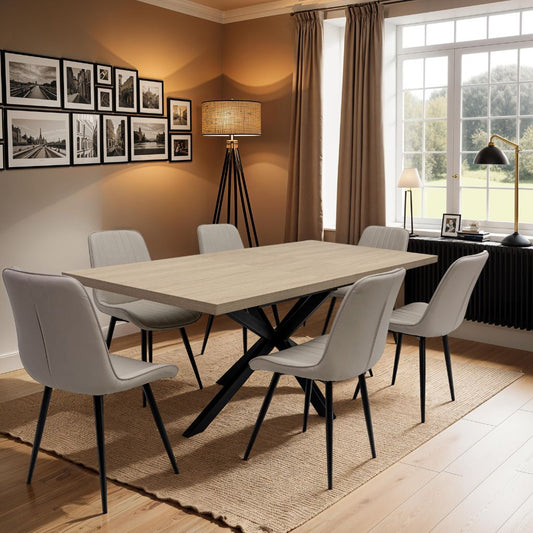 Delta 1.6m Extending Oak Dining Table + 6 Riace Chairs