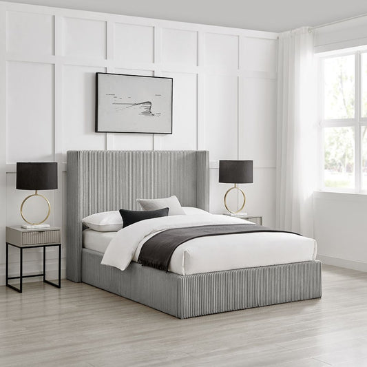 Gemini Grey Cord Fabric Storage Bed Angle