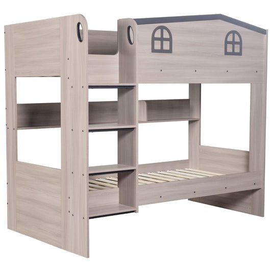 Kids bunk bed with ladder in ash grey