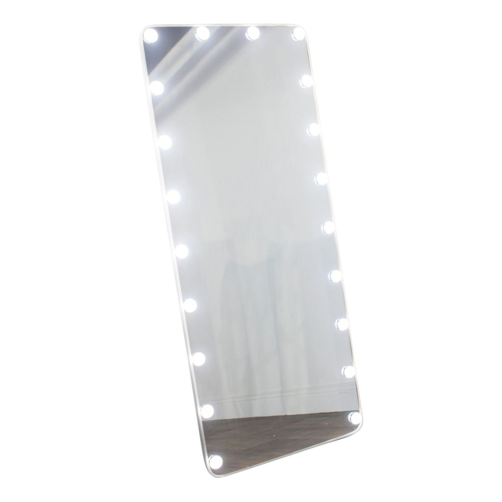 Rectangular mirror with LED lights on a white background