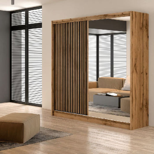 London 2.03m Wotan Oak Sliding Wardrobe