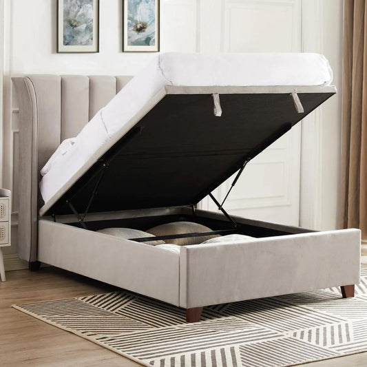 Mia Taupe Upholstered Ottoman Storage Bed