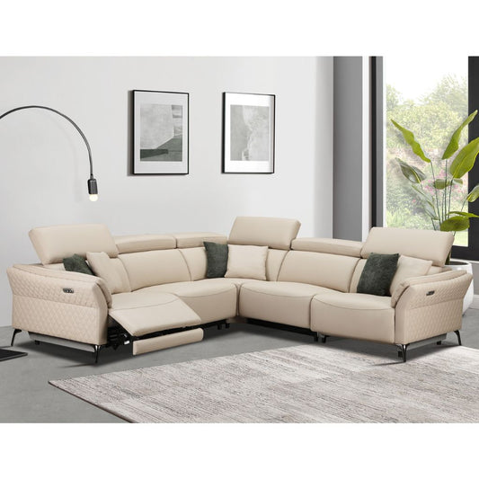 Milan Cream Leather Electric Reclining Corner Suite