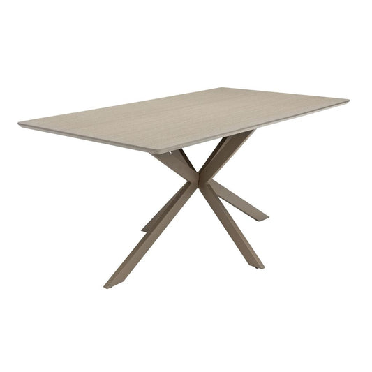 Grey dining table with a modern design on a white background