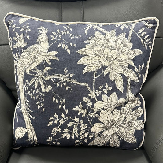 Navy Bird Patterned Cushion
