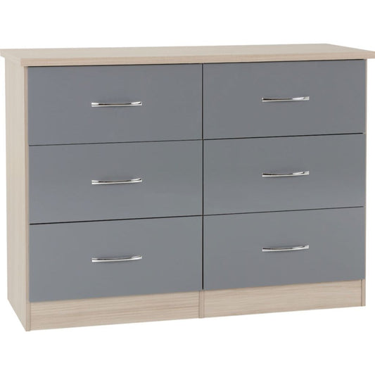 Nevada Grey Gloss and Light Oak Effect 6-Drawer Chest