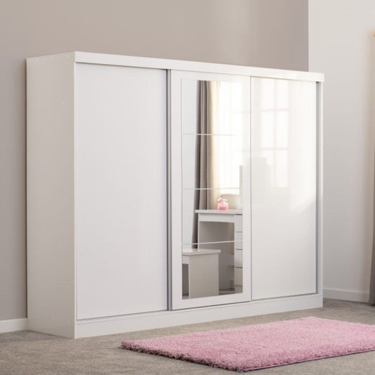 Nevada White Gloss 3-Door Sliding Wardrobe Room