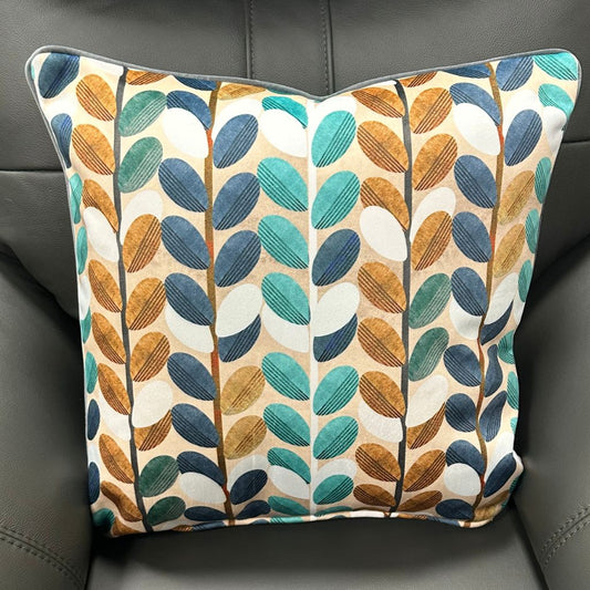 Orange and Blue Leaf Patterned Cushion