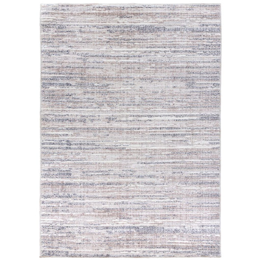 Textured area rug with a neutral color palette on a white background