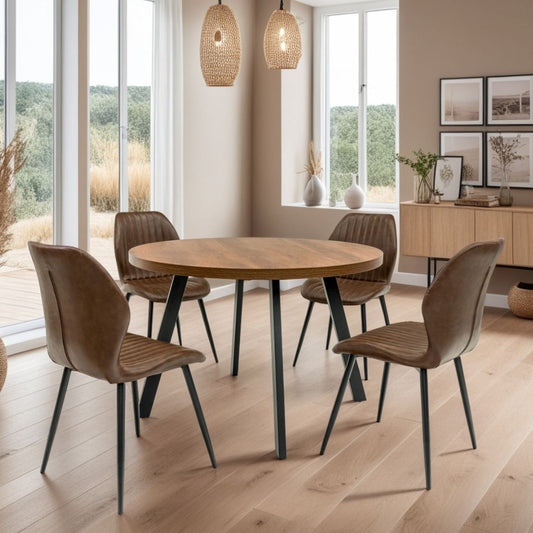Panni 1.1m Round Dark Oak Dining Table + 4 Fontini Chairs