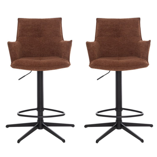 Pair of Jacob Tan Fabric Bar Stools by Annaghmore