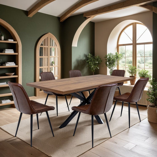 Panni 1.6m Dark Oak Extending Dining Table + 6 Ponzone Chairs