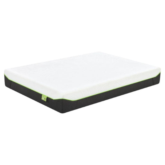 Mattress with white top and black sides on a white background
