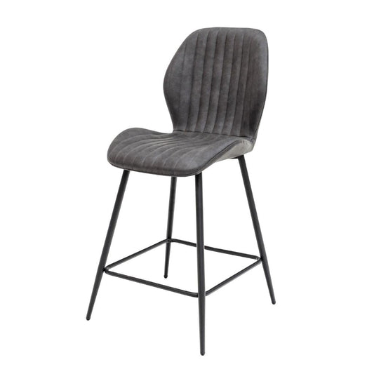 Gray bar stool with black metal legs on a white background