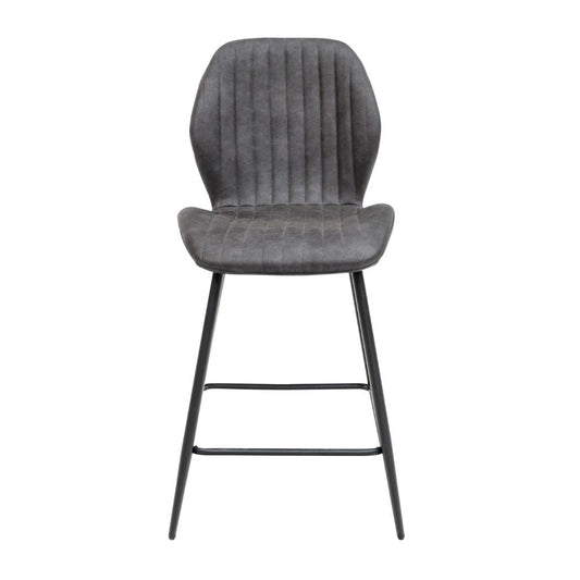 Gray bar stool with black metal legs on a white background
