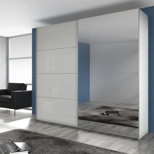 white mirrored sliding door wardrobe