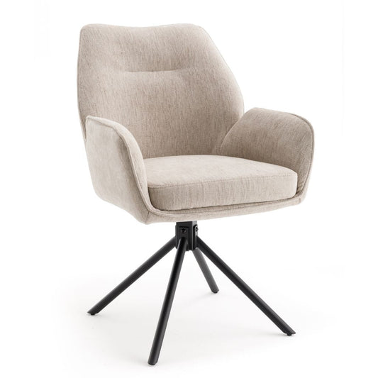 Beige armchair with black metal legs on a white background