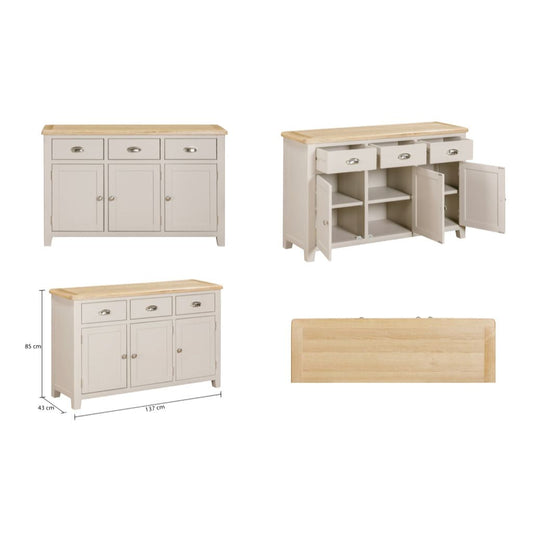 Grey sideboard with 3 doors and 3 drawers