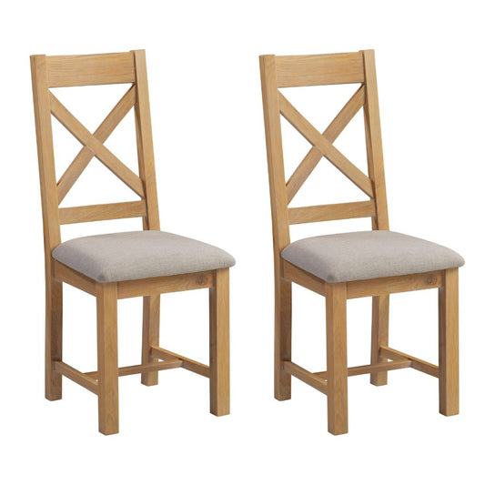 Pair of Windsor Natural Oak Cross Back Dining Chairs