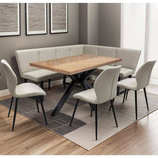 Zolla 1.4m Medium Ash Veneer Dining Table + Weston Bench + 3 Dalmine Chairs