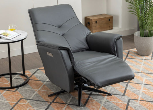 Nero Leather Anthracite Electric Swivel Chair by Annaghmore