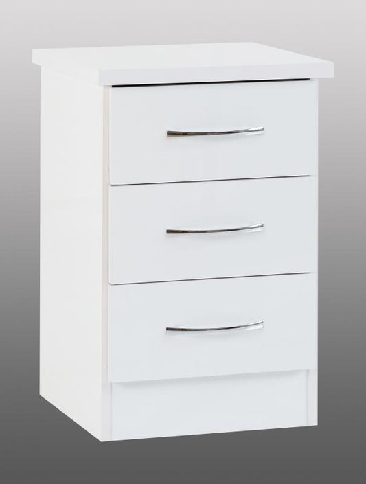 Nevada White Gloss 3-Drawer Bedside by Wholesale Beds & Furniture