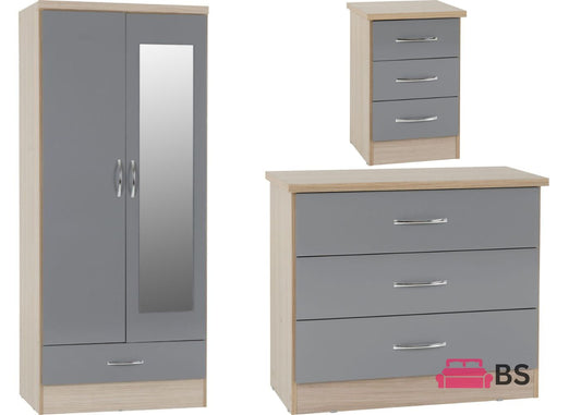 Nevada Grey Gloss 3 Piece Bedroom Furniture Set inc. 3-Drawer Chest by Wholesale Beds & Furniture