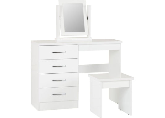 Nevada White Gloss 4-Drawer Dressing Table Set by Wholesale Beds & Furniture