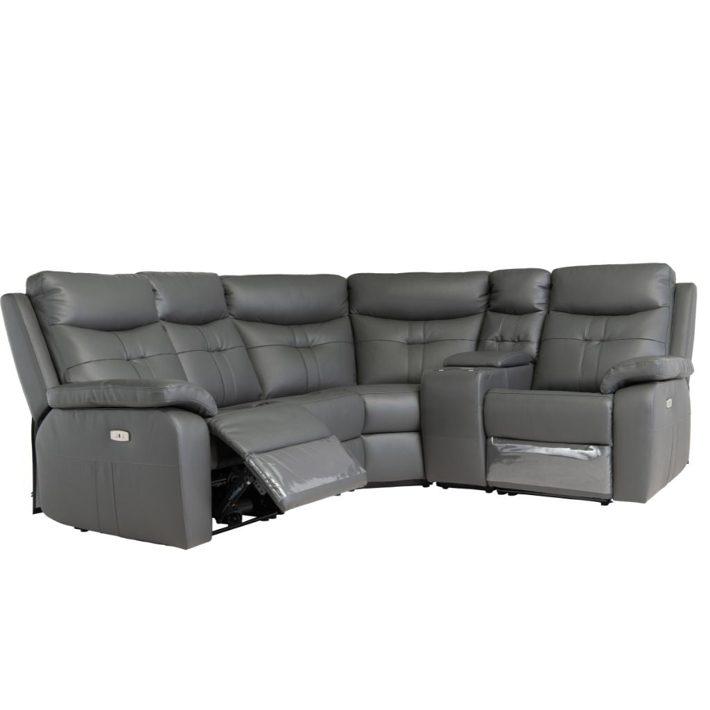 Solero Full Leather Charcoal Electric Reclining 2-Corner-1 w/ Console