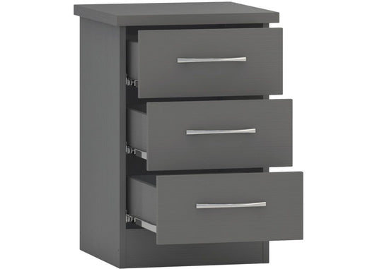 Nevada 3D Effect Grey 3-Drawer Bedside Table by Wholesale Beds & Furniture