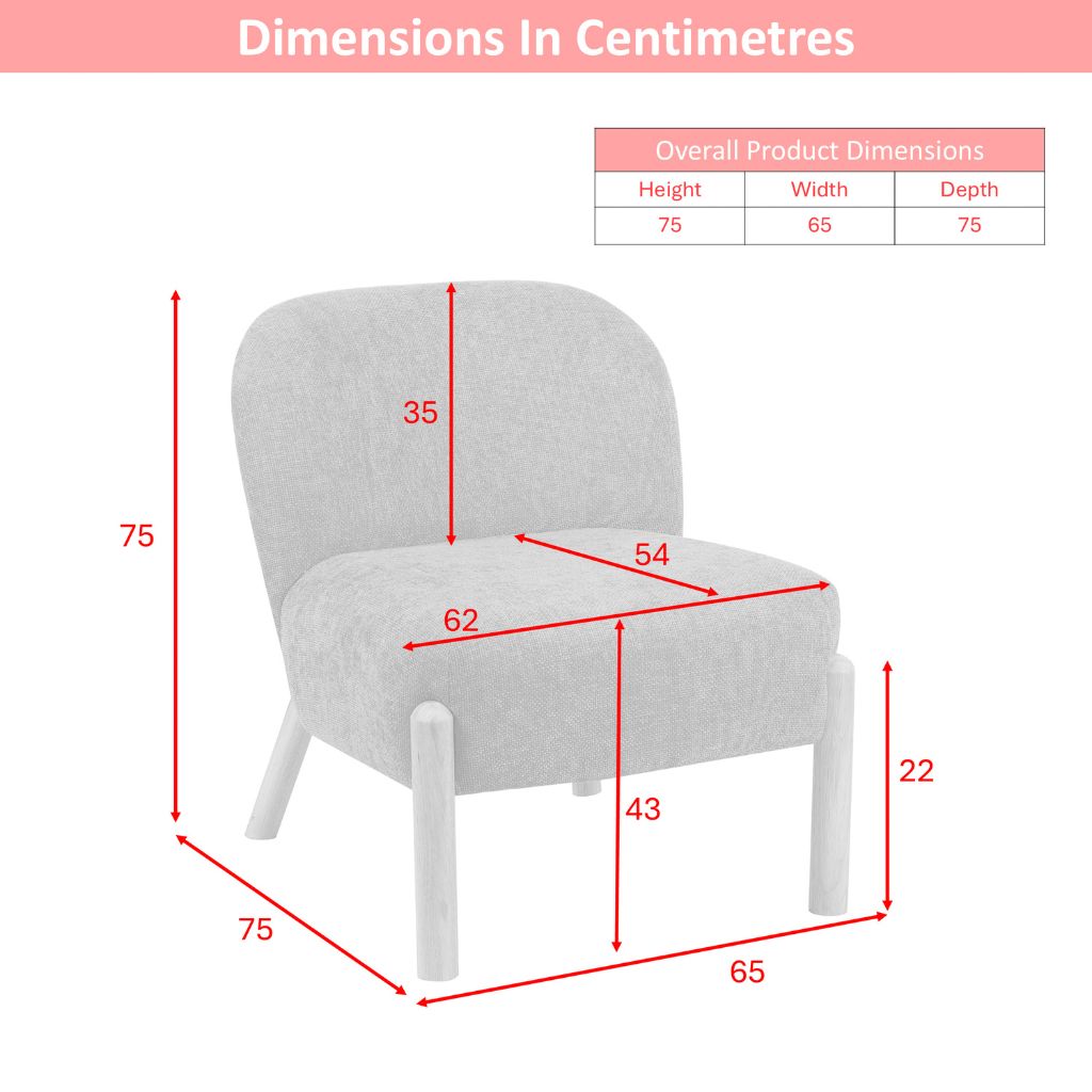 Rust chair with dimensions marked in centimeters on a white background