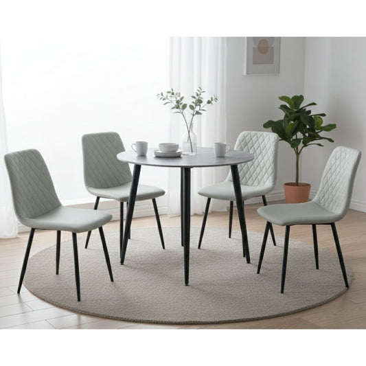 Argenta 90cm Round Dining Table + 4 Light Grey Chairs
