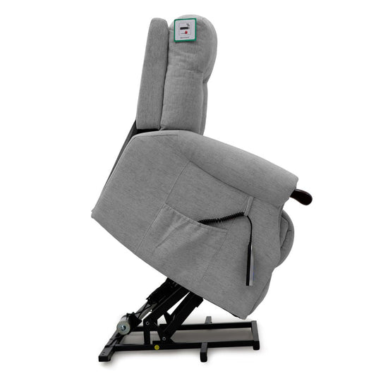 Gray recliner chair with adjustable base on a white background