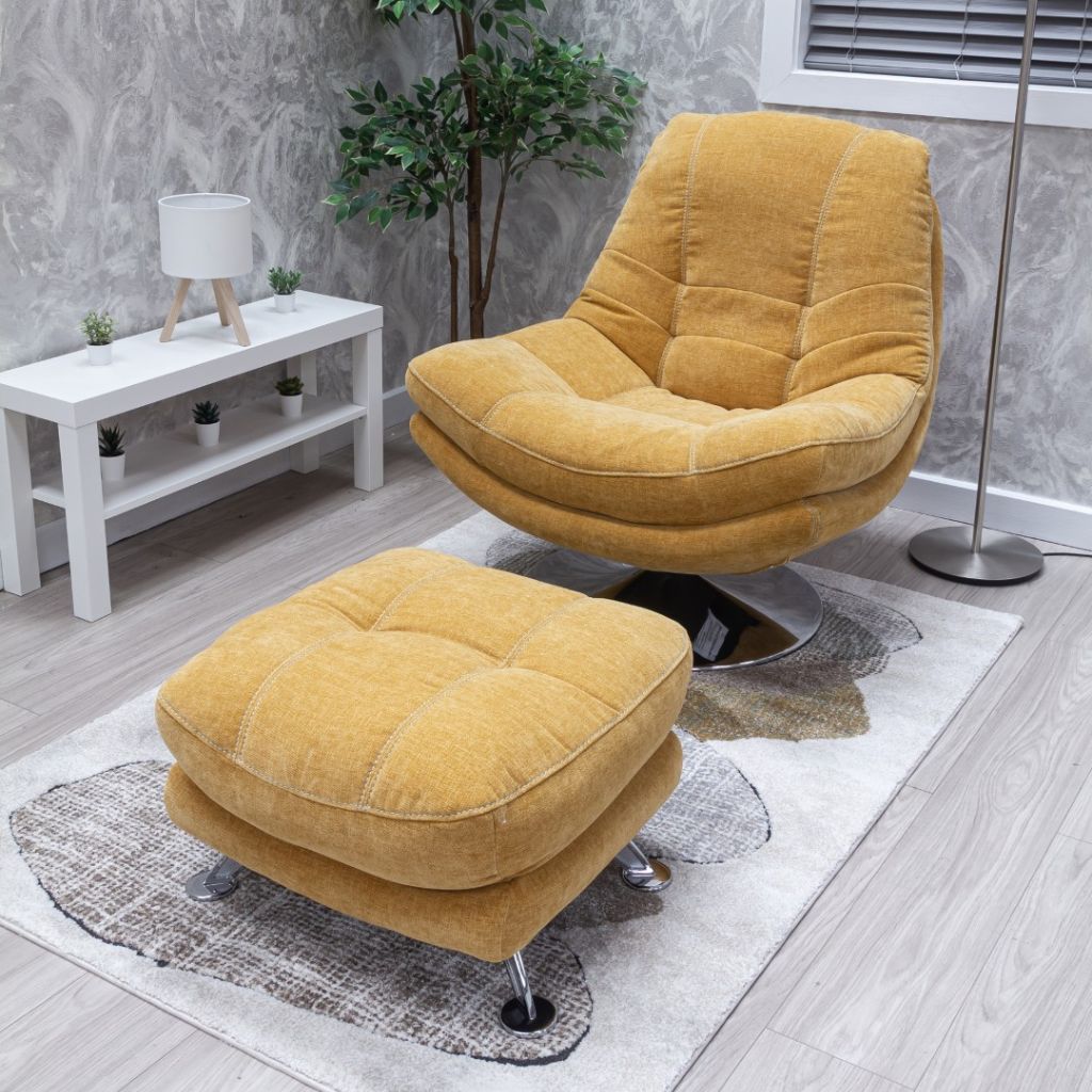Yellow armchair and matching footstool