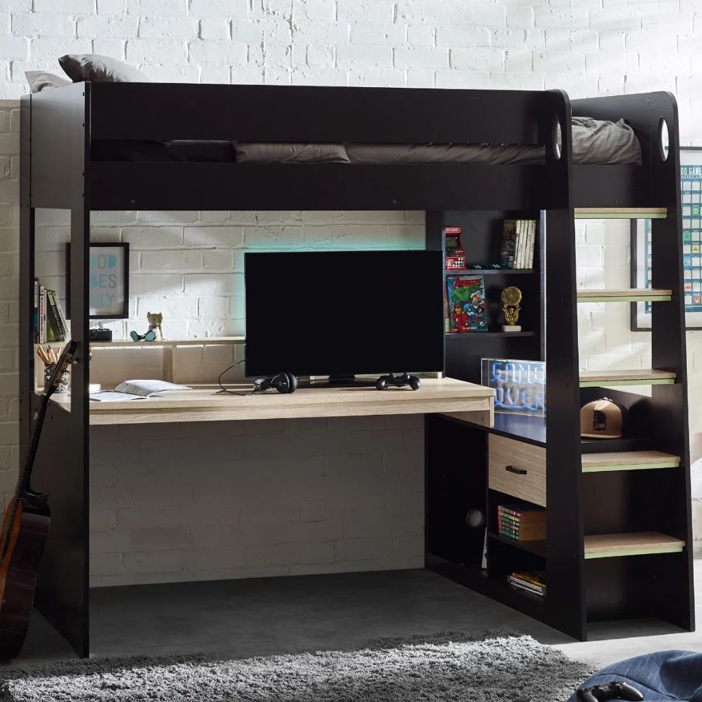 Blaze Black and Pale Wood Highsleeper Room