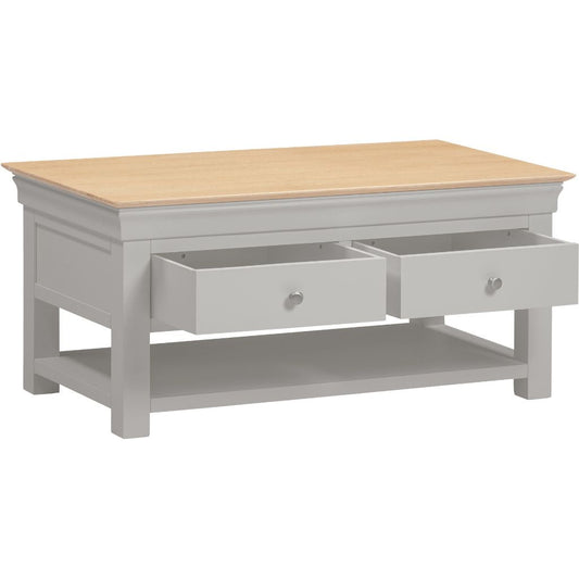 Bordeaux Pebble Grey 2 Drawer Coffee Table Open