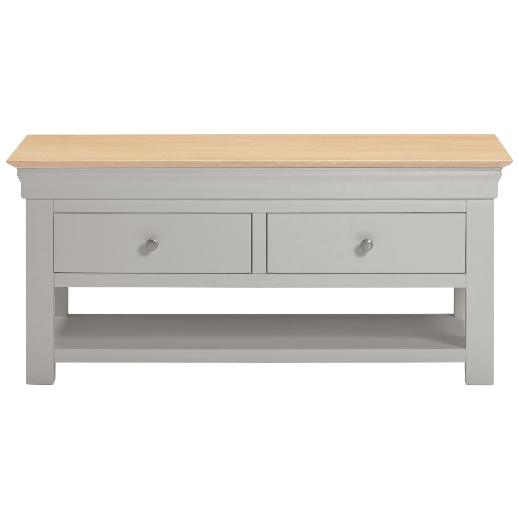 Bordeaux Pebble Grey 2 Drawer Coffee Table Front