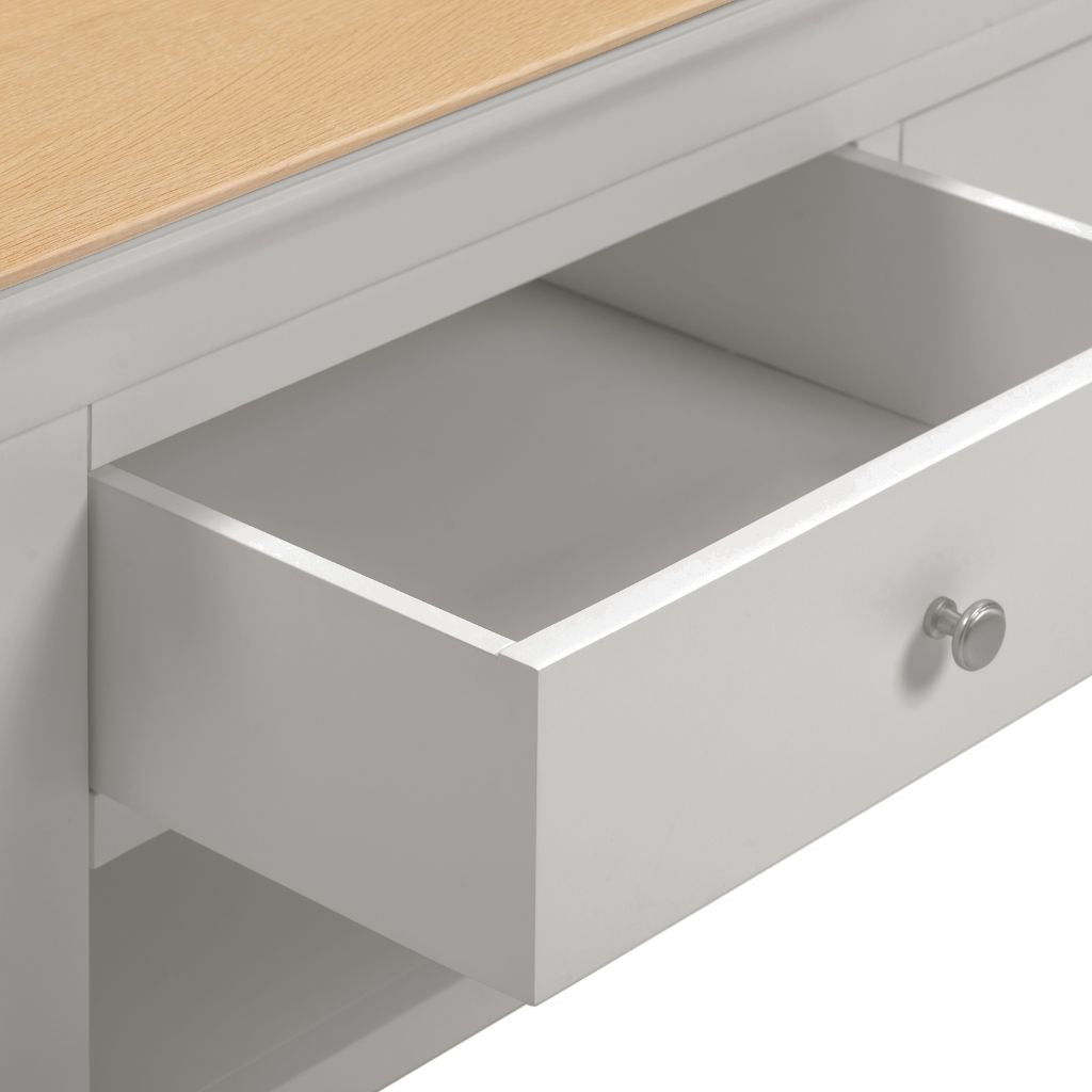 Bordeaux Pebble Grey 2 Drawer Coffee Table Drawer Open