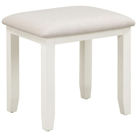 Ivory stool with a light oat cushion on a white background