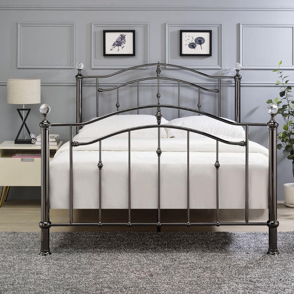 Callisto Black and Chrome Bedframe Front