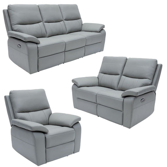 Grey reclining sofa set on a white background