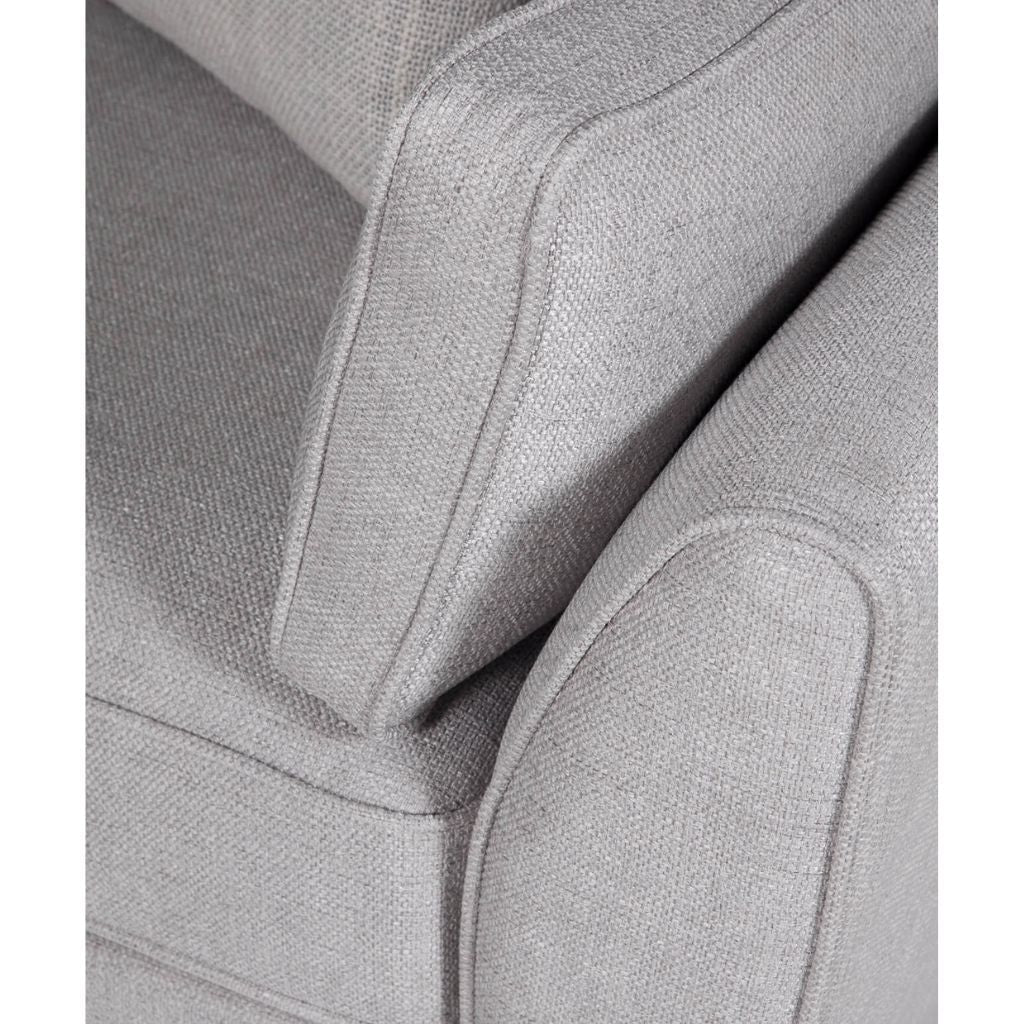 close up showing the beautiful fabric on the cantrell and matching bolster cushions.