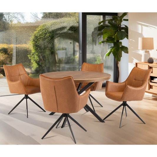 Carvin 1.2m Round Dining Table + 4 Viti Tan Chairs