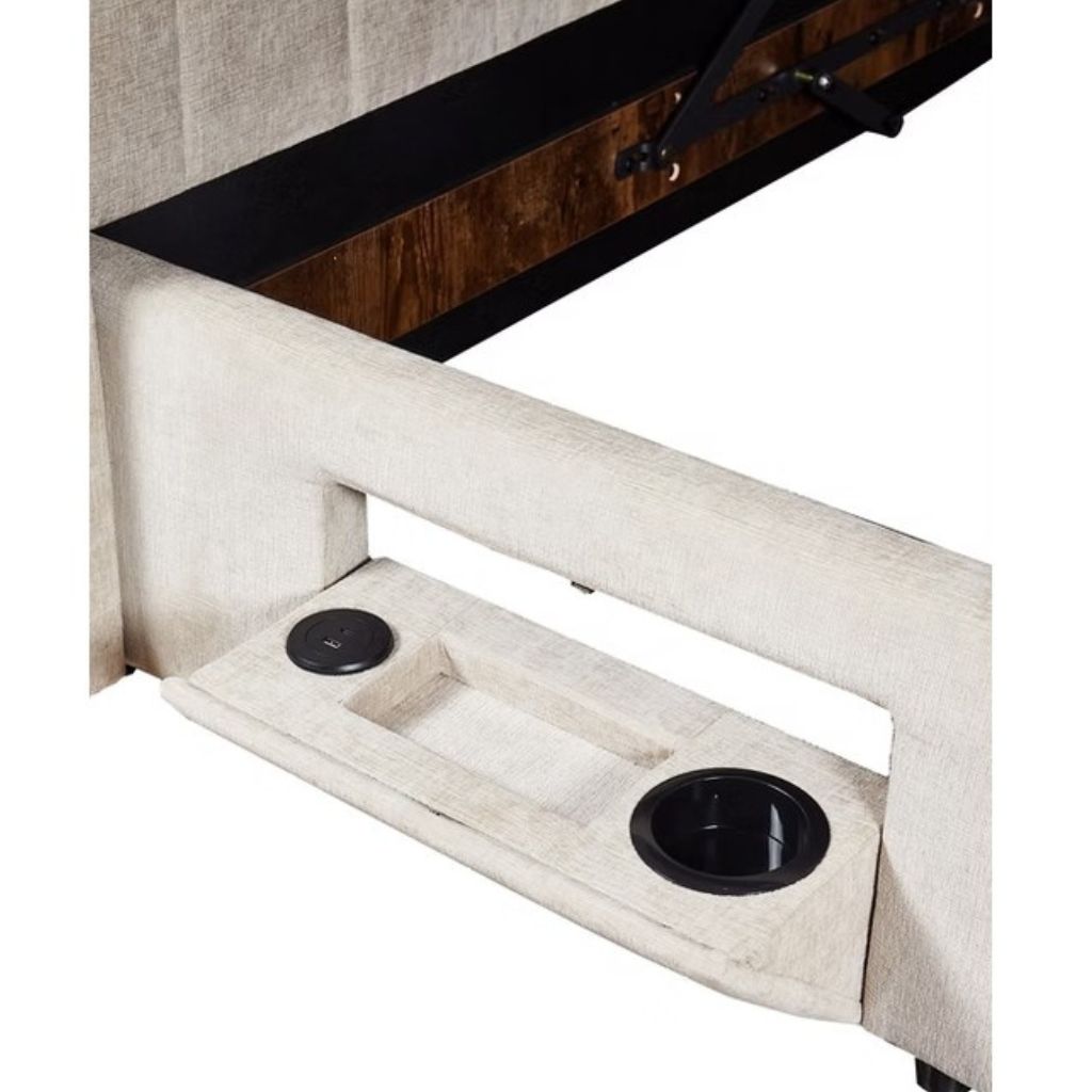 Clara Beige Bed with phone charger and drinks holder